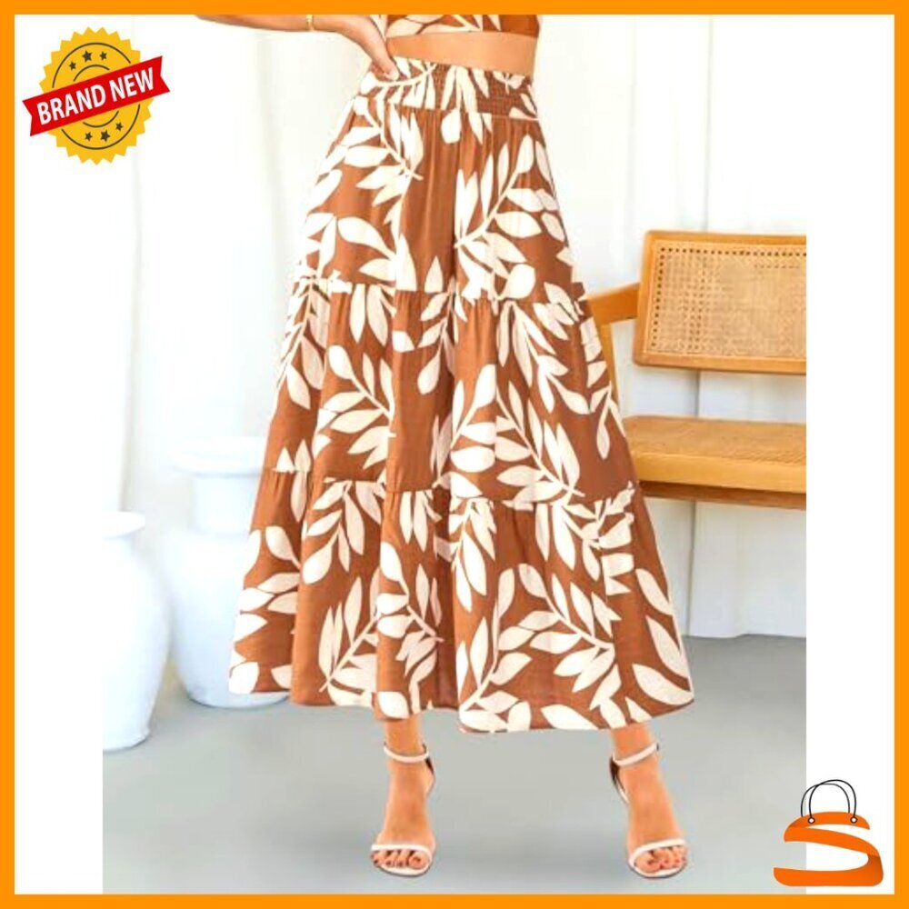 Floral Print A-Line Maxi Skirt with Pockets, Elastic High Waist, Viscose Blend - Picture 2 of 7